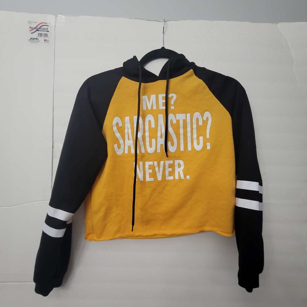 NWOT Trendy Letter ME SARCASTIC NEVER Print Striped Long Sleeve  Drawstr…